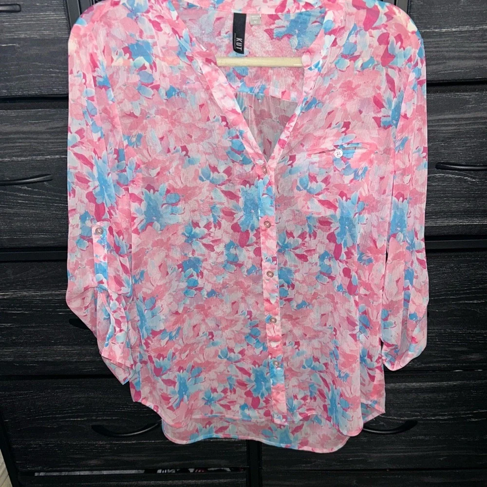 Kut From The Kloth Floral Long Sleeve Blouse Size M - Picture 3 of 7